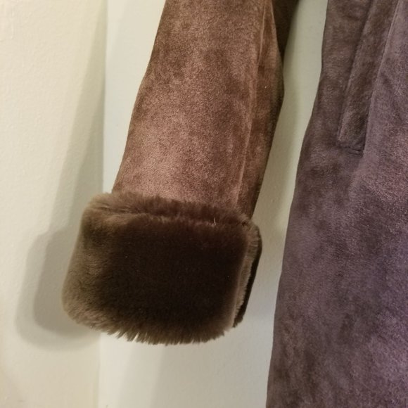 Newport News L Brown Rancher Coat Faux Fur Trim Shearling Rancher Duster Cosplay - Picture 6 of 8